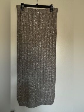 Vince Camuto Metallic Charcoal Knit Maxi Skirt Size L